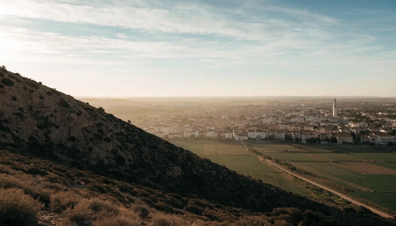 Ciudad mediana del sureste español vista desde una colina, con huerta y casco urbano