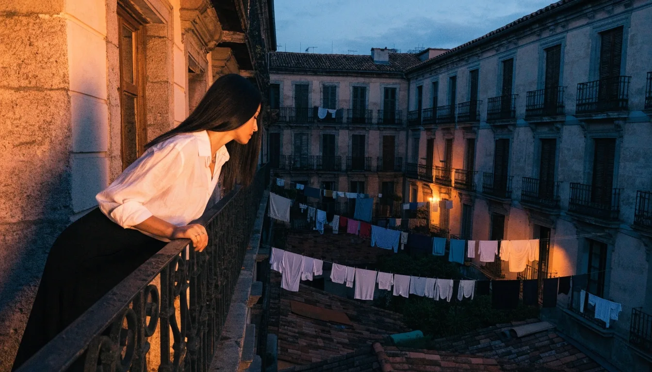 Vista de tejados y bloques de viviendas de una ciudad española al atardecer
