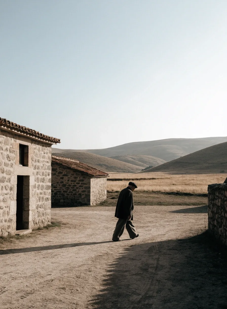 Pueblo del interior de España con calles tranquilas por la mañana
